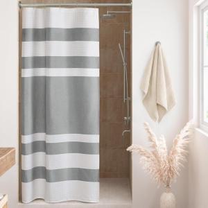 Madison Park Shower Curtain Spa Waffle Weave Stall Shower Curtain for Bathroom 3M Scotchgard Moisture Management, Spa Quality Modern Shower Curtains for Bathroom, Stall 36×72” Taupe(Stripe Grey)