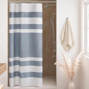 Madison Park Shower Curtain Spa Waffle Weave Stall Shower Curtain for Bathroom 3M Scotchgard Moisture Management, Spa Quality Modern Shower Curtains for Bathroom, Stall 36×72” Taupe(Stripe Indigo Blue)