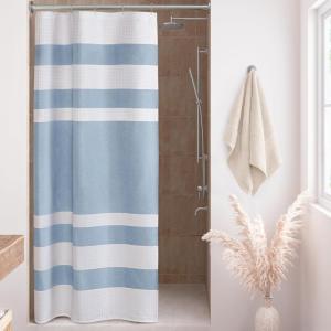 Madison Park Shower Curtain Spa Waffle Weave Stall Shower Curtain for Bathroom 3M Scotchgard Moisture Management, Spa Quality Modern Shower Curtains for Bathroom, Stall 36×72” Taupe(Stripe Blue)