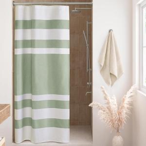 Madison Park Shower Curtain Spa Waffle Weave Stall Shower Curtain for Bathroom 3M Scotchgard Moisture Management, Spa Quality Modern Shower Curtains for Bathroom, Stall 36×72” Taupe(Stripe Sage Green)