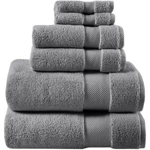 Madison Park Signature Splendor Luxury 100% Cotton Bathroom Towel Set – Soft, Plush 1000 GSM Heavyweight Hotel Quality, Zero Twist, Highly Absorbent, Quick Dry, Multi Sizes, White 6 Piece(Charcoal)
