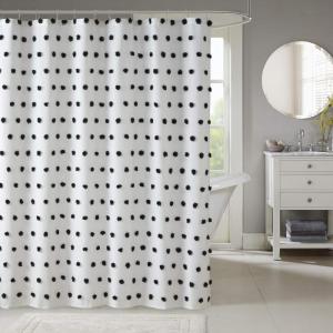 Madison Park Sophie Trendy Shower Curtain with Textured Pom-Poms Accent, Modern Bathroom Décor, Machine Washable Bath Privacy Screen, 72 in x 72 in, Black/White(Black/White)