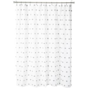 Madison Park Sophie Trendy Shower Curtain with Textured Pom-Poms Accent, Modern Bathroom Décor, Machine Washable Bath Privacy Screen, 72 in x 72 in, Black/White(Blue/White)