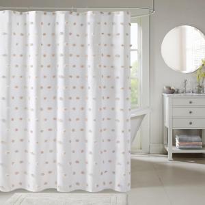 Madison Park Sophie Trendy Shower Curtain with Textured Pom-Poms Accent, Modern Bathroom Décor, Machine Washable Bath Privacy Screen, 72 in x 72 in, Black/White(Blush)