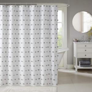 Madison Park Sophie Trendy Shower Curtain with Textured Pom-Poms Accent, Modern Bathroom Décor, Machine Washable Bath Privacy Screen, 72 in x 72 in, Black/White(Grey/White)