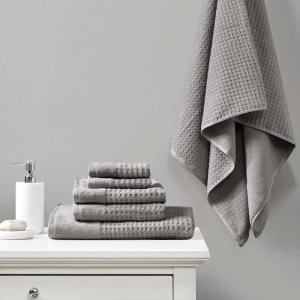 Madison Park Spa Waffle 100% Cotton Luxurious Towel Set, Premium Texture Waffle Weave, Highly Absorbent, Quick Dry, Hotel & Spa Quality Wash Clothes for Bathroom, Assorted Sizes, Seafoam 6 Piece(Charcoal)