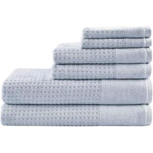 Madison Park Spa Waffle 100% Cotton Luxurious Towel Set, Premium Texture Waffle Weave, Highly Absorbent, Quick Dry, Hotel & Spa Quality Wash Clothes for Bathroom, Assorted Sizes, Seafoam 6 Piece(Blue)
