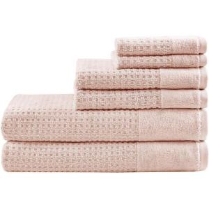 Madison Park Spa Waffle 100% Cotton Luxurious Towel Set, Premium Texture Waffle Weave, Highly Absorbent, Quick Dry, Hotel & Spa Quality Wash Clothes for Bathroom, Assorted Sizes, Seafoam 6 Piece(Pink)