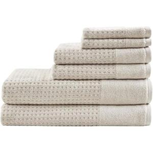 Madison Park Spa Waffle 100% Cotton Luxurious Towel Set, Premium Texture Waffle Weave, Highly Absorbent, Quick Dry, Hotel & Spa Quality Wash Clothes for Bathroom, Assorted Sizes, Seafoam 6 Piece(Natural)