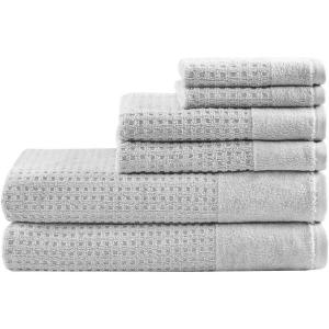 Madison Park Spa Waffle 100% Cotton Luxurious Towel Set, Premium Texture Waffle Weave, Highly Absorbent, Quick Dry, Hotel & Spa Quality Wash Clothes for Bathroom, Assorted Sizes, Seafoam 6 Piece(Grey)