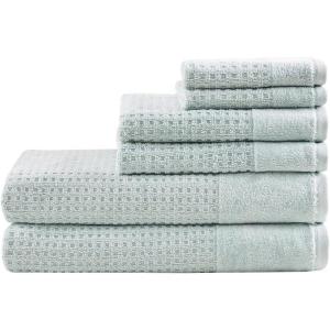 Madison Park Spa Waffle 100% Cotton Luxurious Towel Set, Premium Texture Waffle Weave, Highly Absorbent, Quick Dry, Hotel & Spa Quality Wash Clothes for Bathroom, Assorted Sizes, Seafoam 6 Piece(Seafoam)