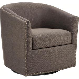 Madison Park Swivel Barrel Accent Chair, Upholstered Curved Back with 7-Inch Thick Woven Cushion, 360° Swivel, Nailhead Trim, Comfy Chair for Living Room, Bedroom, Office, 28″ Wide, Neutral, Tyler(Chocolate)