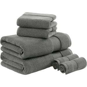 Madison Park Turkish 100% Cotton 600Gsm Luxury Premium Thick Soft Absorbent Hotel Bathroom Towel Set Shower Hand Face Washcloths, Assorted Sizes, Natural 6 Piece(Charcoal)