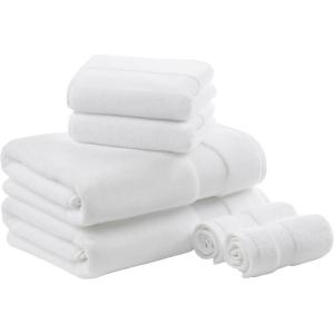 Madison Park Turkish 100% Cotton 600Gsm Luxury Premium Thick Soft Absorbent Hotel Bathroom Towel Set Shower Hand Face Washcloths, Assorted Sizes, Natural 6 Piece(White)