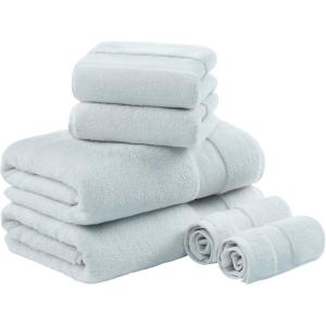 Madison Park Turkish 100% Cotton 600Gsm Luxury Premium Thick Soft Absorbent Hotel Bathroom Towel Set Shower Hand Face Washcloths, Assorted Sizes, Natural 6 Piece(Light Blue)