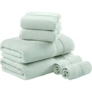 Madison Park Turkish 100% Cotton 600Gsm Luxury Premium Thick Soft Absorbent Hotel Bathroom Towel Set Shower Hand Face Washcloths, Assorted Sizes, Natural 6 Piece(Seafoam)