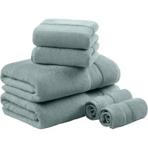 Madison Park Turkish 100% Cotton 600Gsm Luxury Premium Thick Soft Absorbent Hotel Bathroom Towel Set Shower Hand Face Washcloths, Assorted Sizes, Natural 6 Piece(Blue)