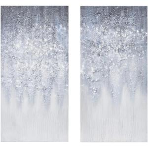 Madison Park Wall Art Living Room Décor – Abstract Glitter Embelished Canvas Home Accent Modern Dining Bathroom Decoration, Ready to Hang Painting for Bedroom, 15″x 30″, Winter Glaze 2 Piece