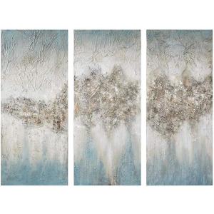 Madison Park Wall Art Living Room Décor – Embellished Hand Painted Canvas, Home Accent Glitter Abstract Bathroom Decoration Ready to Hang Painting for Bedroom, 15″W x 35″H x 1.5″D, Taupe 3 Piece(Blue)