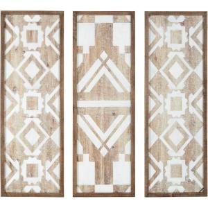 Madison Park Wall Art Living Room Décor – Geometric Design Natural Wooden Frame, Home Accent Bathroom Decoration Ready to Hang Panels for Bedroom, 12.6″W x 36.81″H x 1.18″D, Natural 3 Piece(Natural)