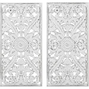 Madison Park Wall Art Living Room Décor – Vintage Botanical Carved Wooden Panel Home Accent Bathroom Decoration Ready to Hang Frames for Bedroom, 15.75″W x 31.5″L x 0.59″D, White 2 Piece(White)