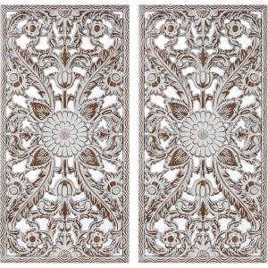 Madison Park Wall Décor for Living Room – Botanical Panel, Home Accent Modern Kitchen Dining Decoration, Ready to Hang 2-Piece Distressed Carved Wood Panel Set for Bedroom, 15.75″W x 31.50″H, Antique Green(Antique Brown)