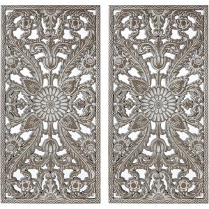 Madison Park Wall Décor for Living Room – Botanical Panel, Home Accent Modern Kitchen Dining Decoration, Ready to Hang 2-Piece Distressed Carved Wood Panel Set for Bedroom, 15.75″W x 31.50″H, Antique Green(Antique Green)