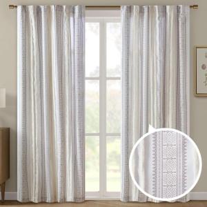 Madison Park Window Curtain for Living Room Geometric Print Tufted Accent Modern Curtain Window Light Blocking Living Room Drape for Bedroom, 1-Panel Pack Fits 1.25″ Rod, Samara, 50×95 White/Brown(White/Brown)