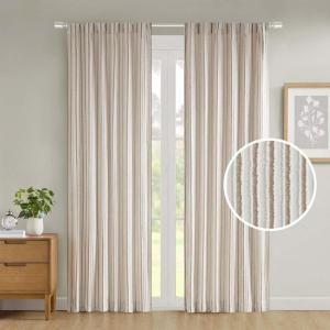 Madison Park Window Curtain for Living Room Geometric Print Tufted Accent Modern Curtain Window Light Blocking Living Room Drape for Bedroom, 1-Panel Pack Fits 1.25″ Rod, Samara, 50×95 White/Brown(Natural)