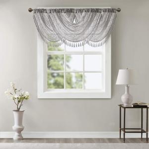 Sheer Curtain Irina Embroidered Kitchen, Transitional Fabric Sheers Single Curtain for Living Room Light Privacy Curtain Diffusing Sunlight, 1-Panel Pack, 50″ x 95″, White(Grey)