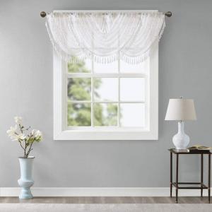 Sheer Curtain Irina Embroidered Kitchen, Transitional Fabric Sheers Single Curtain for Living Room Light Privacy Curtain Diffusing Sunlight, 1-Panel Pack, 50″ x 95″, White(White)