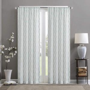 Sheer Curtain Irina Embroidered Kitchen, Transitional Fabric Sheers Single Curtain for Living Room Light Privacy Curtain Diffusing Sunlight, 1-Panel Pack, 50″ x 95″, White(White/Aqua)