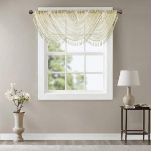 Sheer Curtain Irina Embroidered Kitchen, Transitional Fabric Sheers Single Curtain for Living Room Light Privacy Curtain Diffusing Sunlight, 1-Panel Pack, 50″ x 95″, White(Ivory)