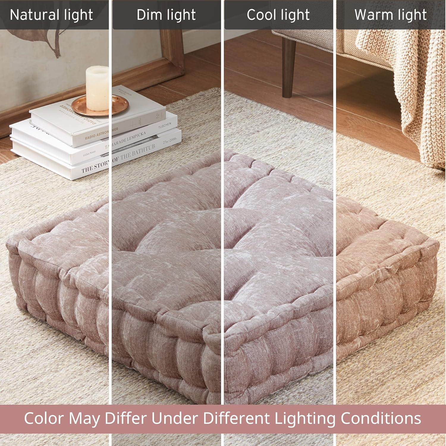 imageIntelligent Design Azza Floor Pillow Large Cushions Sitting for Adults Floor Pillow for Meditation or Yoga Lustrous Chenille Tufted with Scalloped Edges for BenchChair Cushion 20quotx20quotx5quot IvorySquare Blush