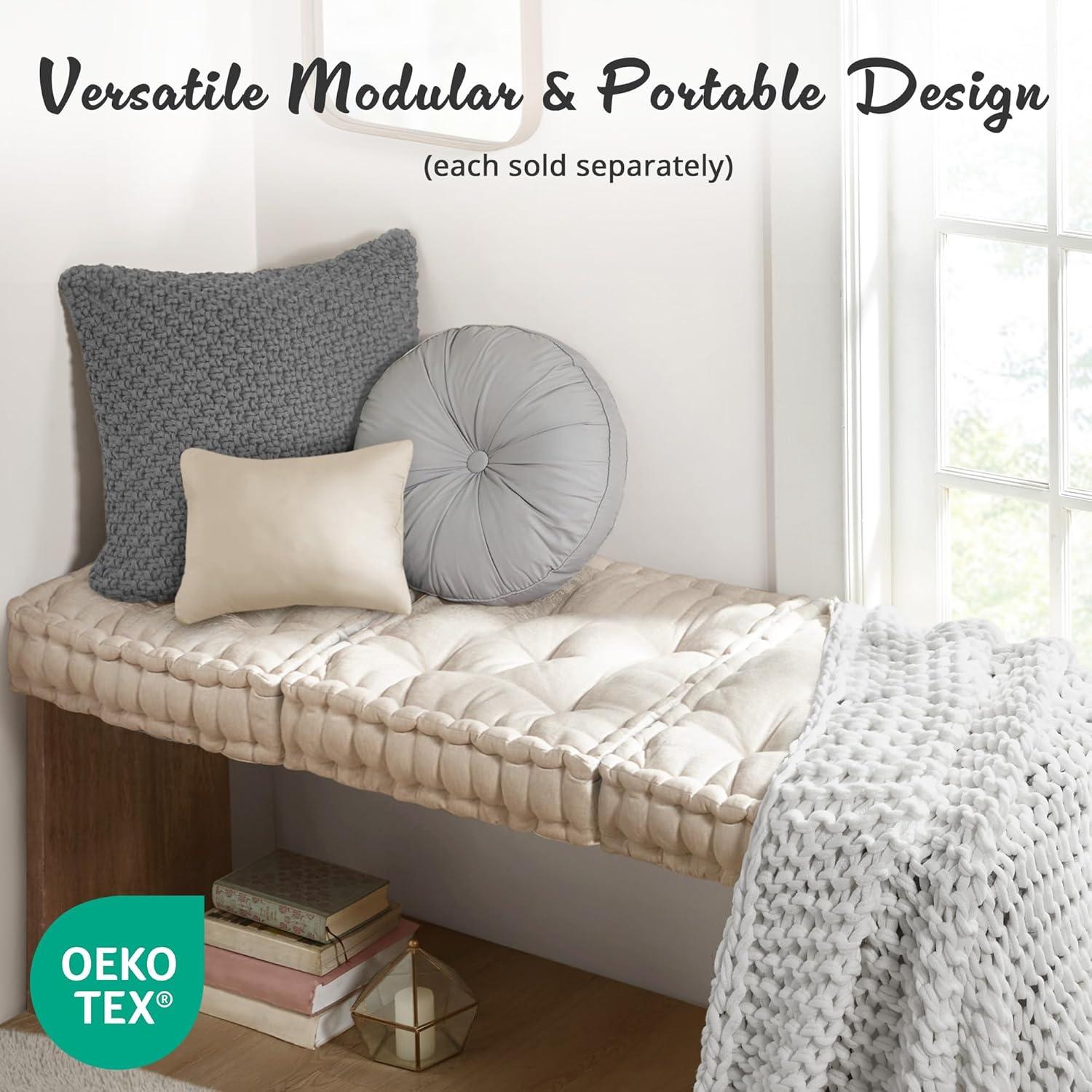 imageIntelligent Design Azza Floor Pillow Large Cushions Sitting for Adults Floor Pillow for Meditation or Yoga Lustrous Chenille Tufted with Scalloped Edges for BenchChair Cushion 20quotx20quotx5quot IvorySquare Ivory