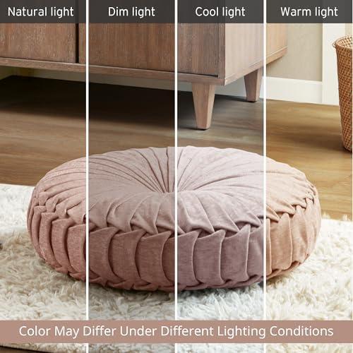 imageIntelligent Design Azza Floor Pillow Large Cushions Sitting for Adults Floor Pillow for Meditation or Yoga Lustrous Chenille Tufted with Scalloped Edges for BenchChair Cushion 20quotx20quotx5quot IvoryRound Blush
