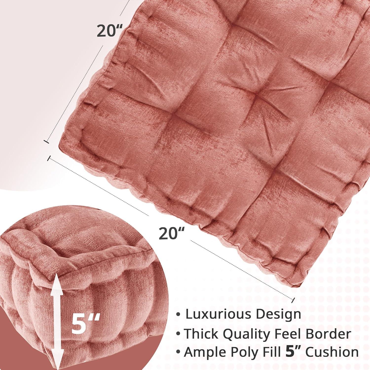 imageIntelligent Design Azza Floor Pillow Large Cushions Sitting for Adults Floor Pillow for Meditation or Yoga Lustrous Chenille Tufted with Scalloped Edges for BenchChair Cushion 20quotx20quotx5quot IvorySquare Dusty Peach