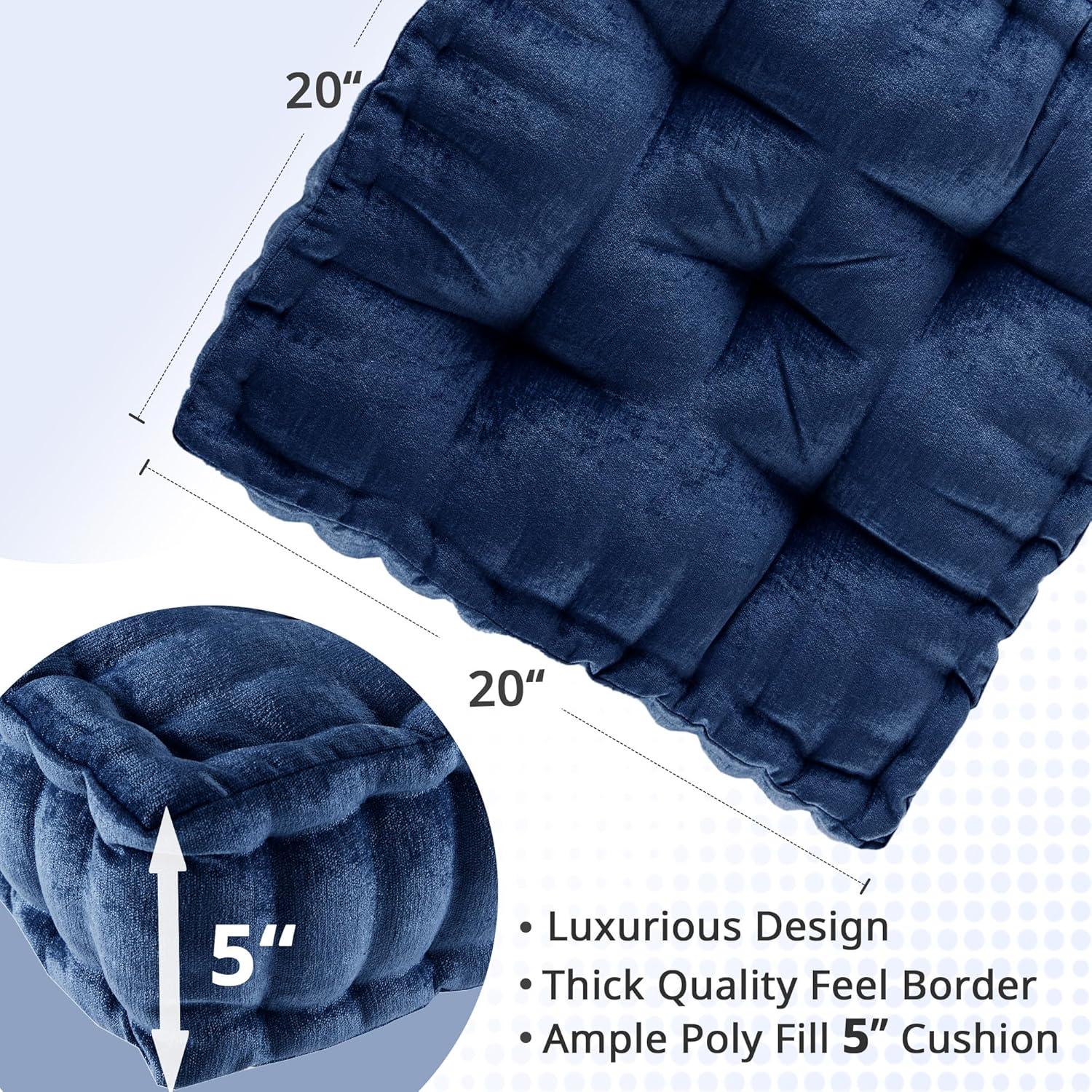 imageIntelligent Design Azza Floor Pillow Large Cushions Sitting for Adults Floor Pillow for Meditation or Yoga Lustrous Chenille Tufted with Scalloped Edges for BenchChair Cushion 20quotx20quotx5quot IvorySquare Navy