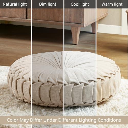 imageIntelligent Design Azza Floor Pillow Large Cushions Sitting for Adults Floor Pillow for Meditation or Yoga Lustrous Chenille Tufted with Scalloped Edges for BenchChair Cushion 20quotx20quotx5quot IvoryRound Ivory