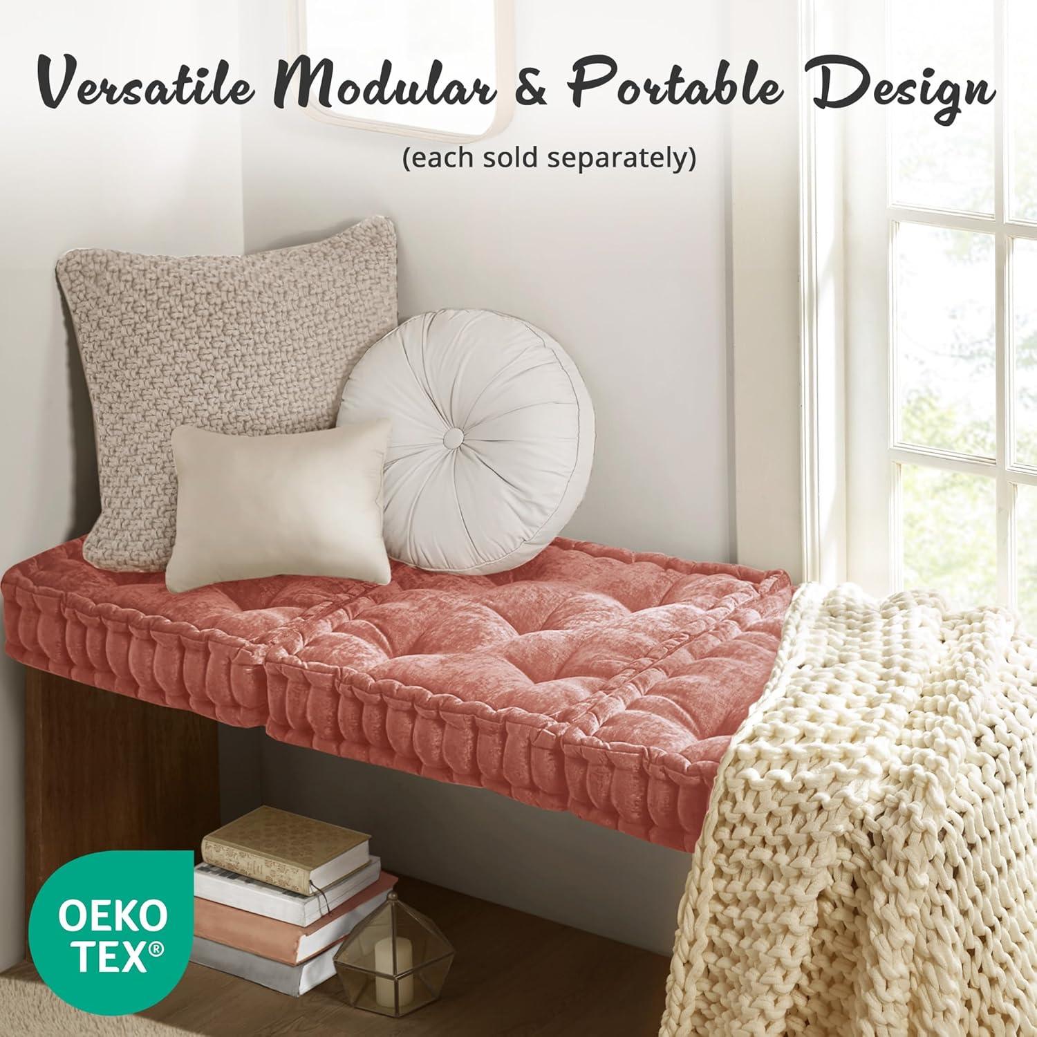 imageIntelligent Design Azza Floor Pillow Large Cushions Sitting for Adults Floor Pillow for Meditation or Yoga Lustrous Chenille Tufted with Scalloped Edges for BenchChair Cushion 20quotx20quotx5quot IvorySquare Dusty Peach