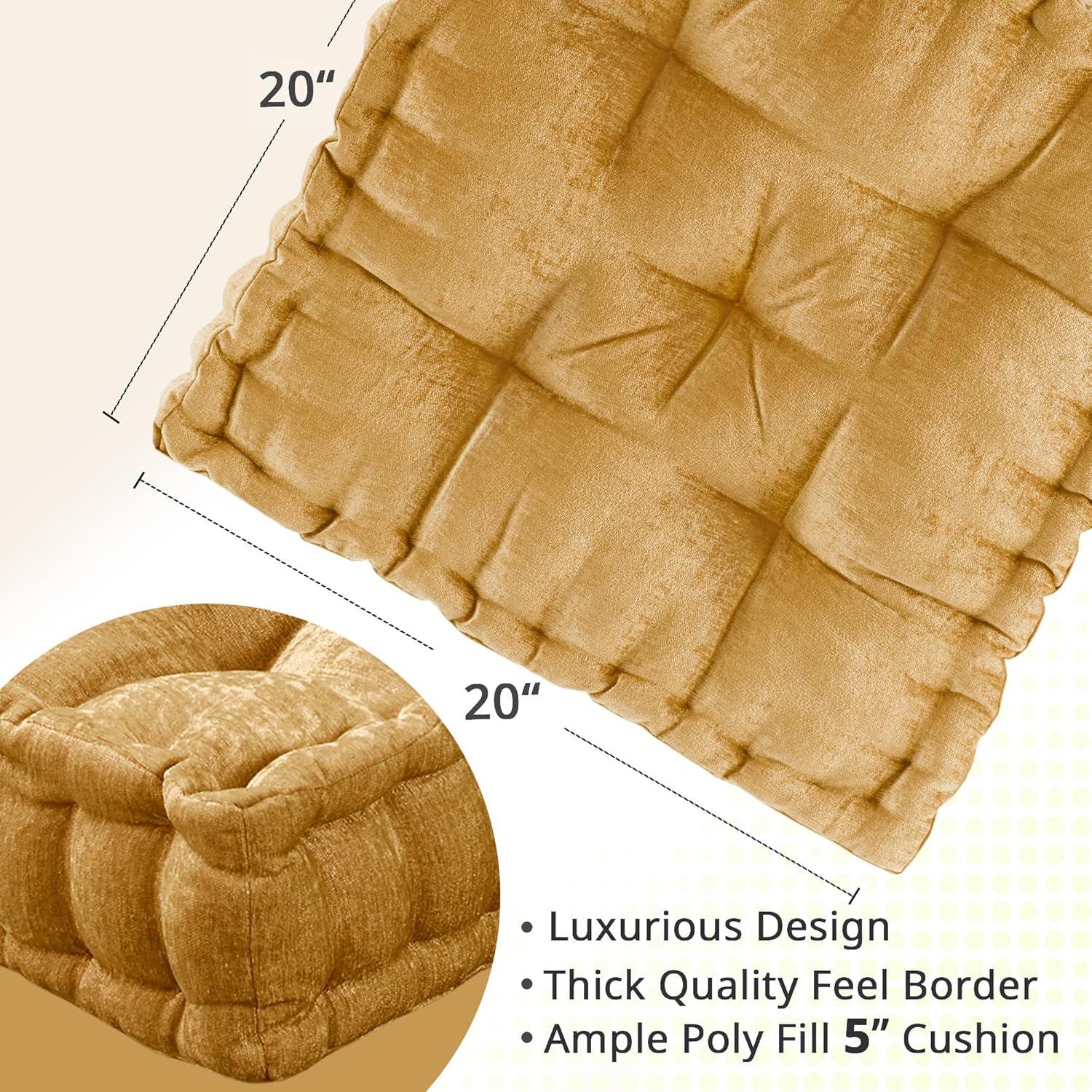imageIntelligent Design Azza Floor Pillow Large Cushions Sitting for Adults Floor Pillow for Meditation or Yoga Lustrous Chenille Tufted with Scalloped Edges for BenchChair Cushion 20quotx20quotx5quot IvorySquare Yellow