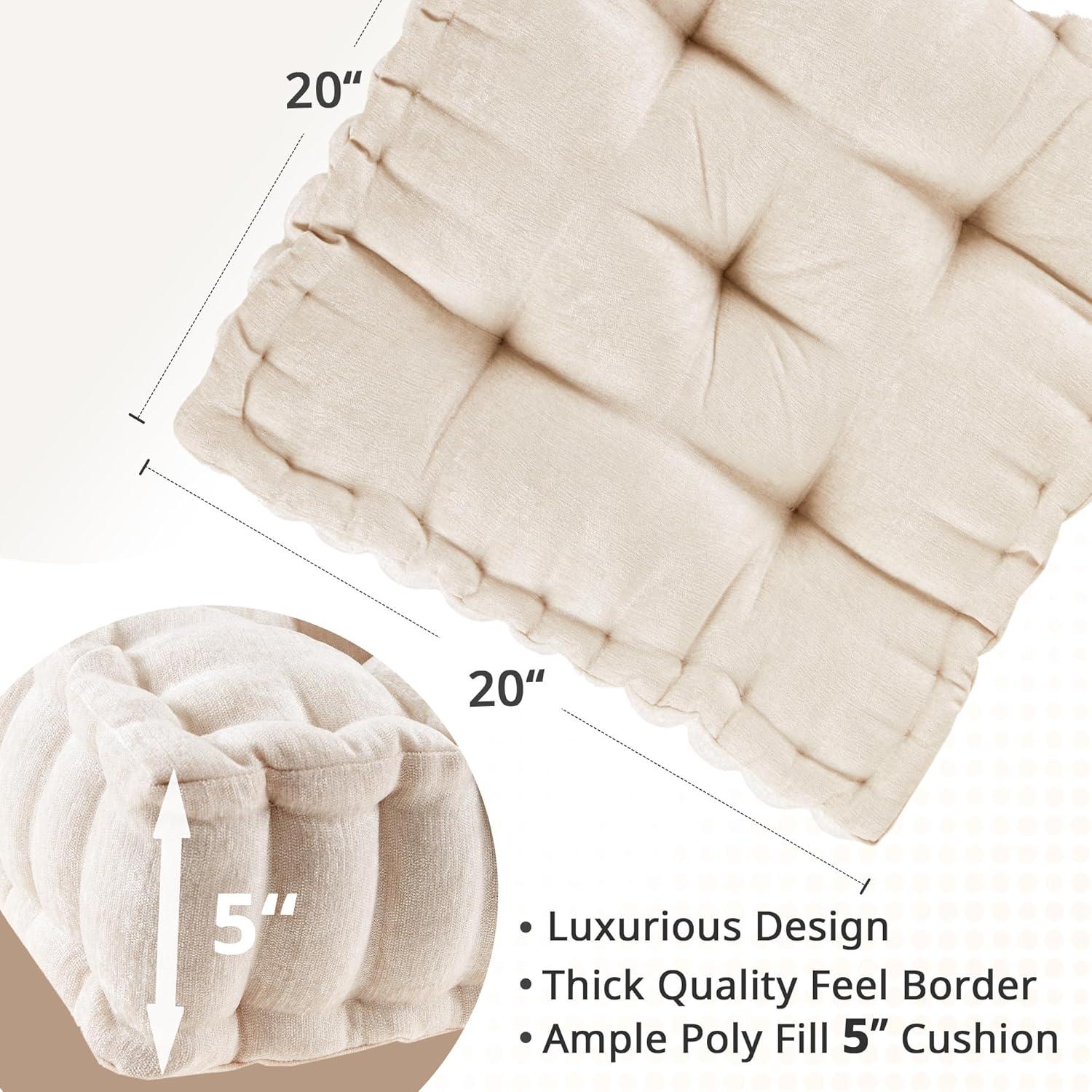 imageIntelligent Design Azza Floor Pillow Large Cushions Sitting for Adults Floor Pillow for Meditation or Yoga Lustrous Chenille Tufted with Scalloped Edges for BenchChair Cushion 20quotx20quotx5quot IvorySquare Ivory