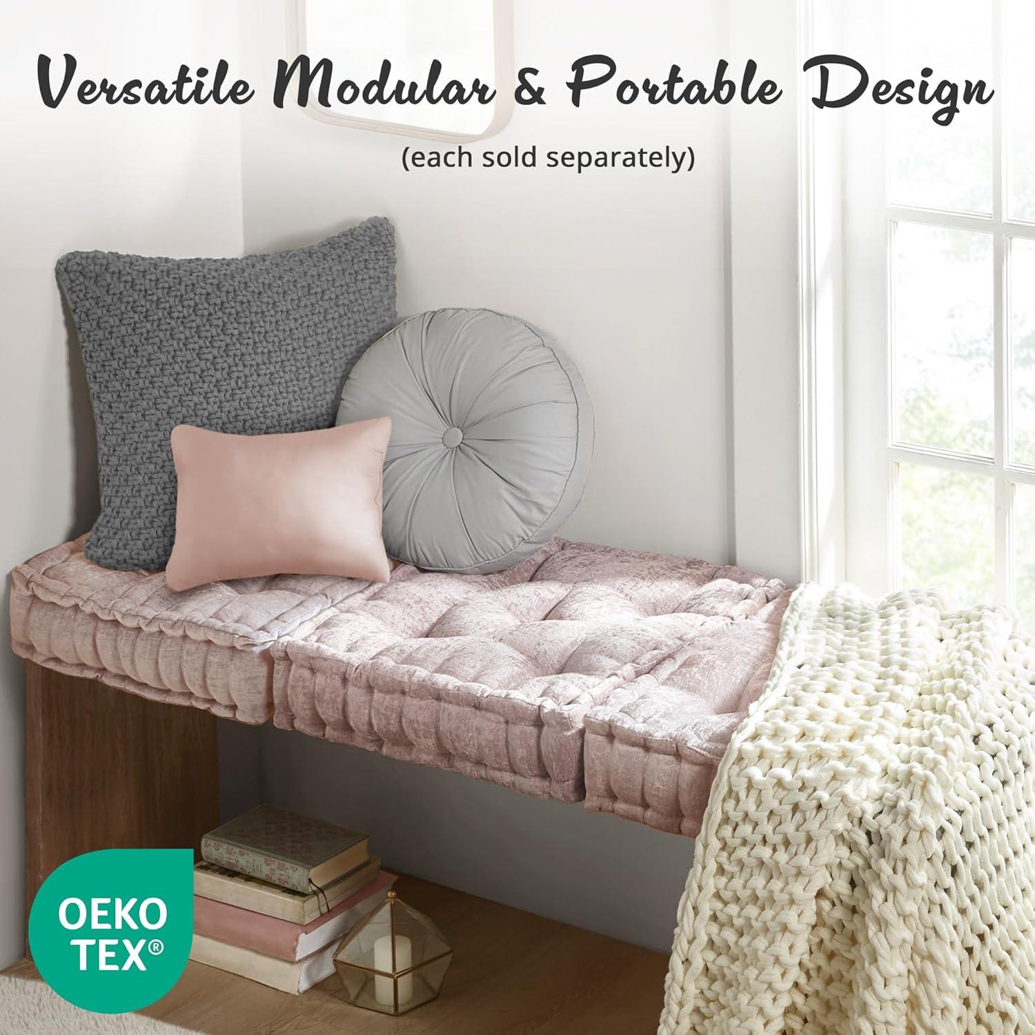 imageIntelligent Design Azza Floor Pillow Large Cushions Sitting for Adults Floor Pillow for Meditation or Yoga Lustrous Chenille Tufted with Scalloped Edges for BenchChair Cushion 20quotx20quotx5quot IvorySquare Blush