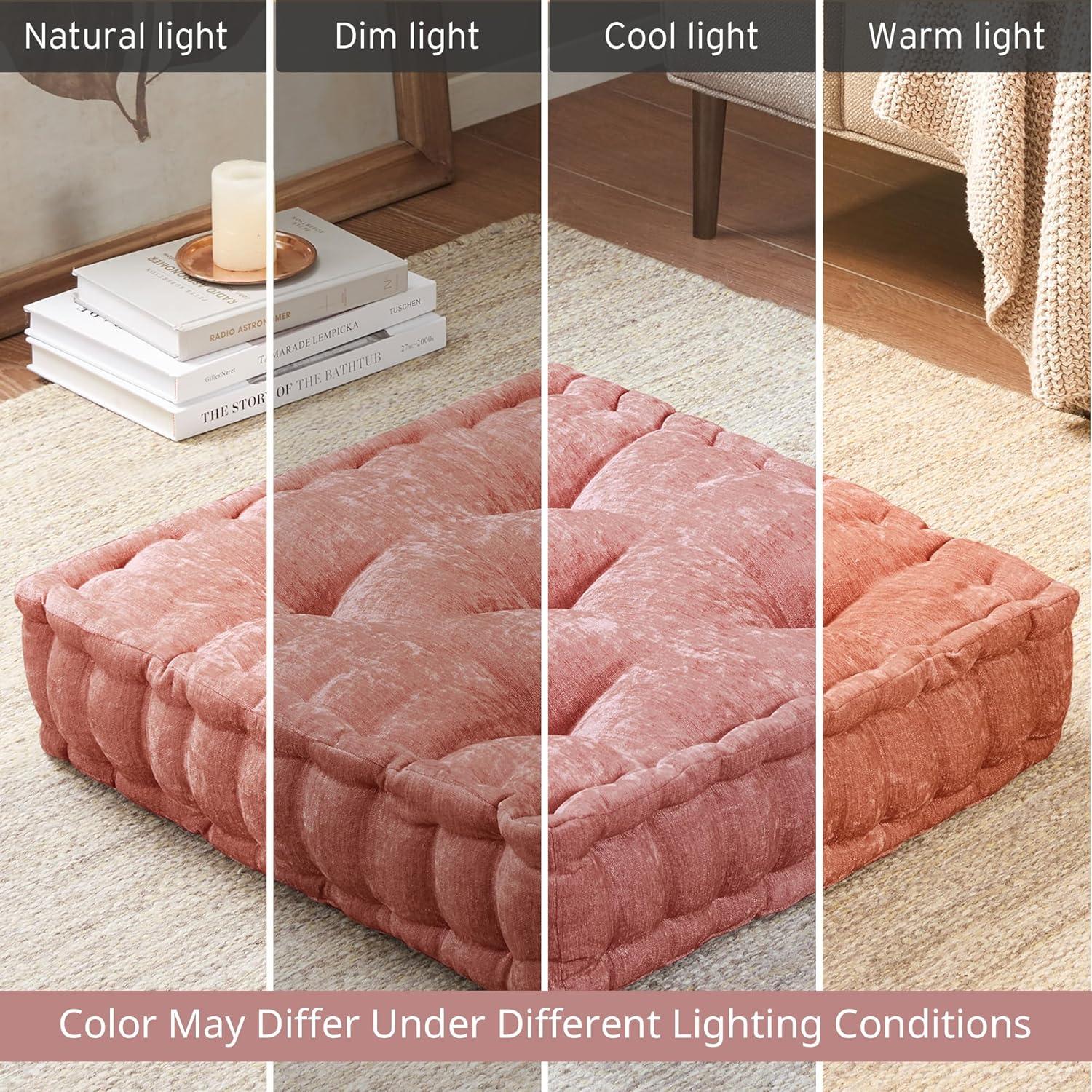imageIntelligent Design Azza Floor Pillow Large Cushions Sitting for Adults Floor Pillow for Meditation or Yoga Lustrous Chenille Tufted with Scalloped Edges for BenchChair Cushion 20quotx20quotx5quot IvorySquare Dusty Peach