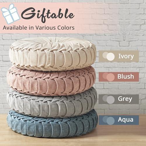 imageIntelligent Design Azza Floor Pillow Large Cushions Sitting for Adults Floor Pillow for Meditation or Yoga Lustrous Chenille Tufted with Scalloped Edges for BenchChair Cushion 20quotx20quotx5quot IvoryRound Blush