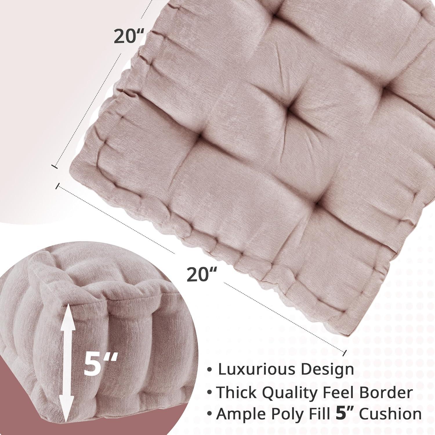 imageIntelligent Design Azza Floor Pillow Large Cushions Sitting for Adults Floor Pillow for Meditation or Yoga Lustrous Chenille Tufted with Scalloped Edges for BenchChair Cushion 20quotx20quotx5quot IvorySquare Blush