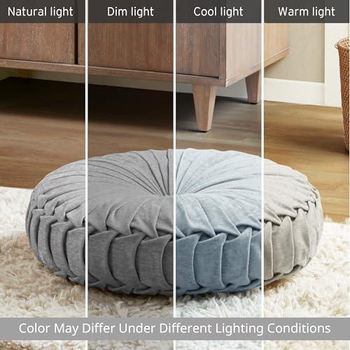 imageIntelligent Design Azza Floor Pillow Large Cushions Sitting for Adults Floor Pillow for Meditation or Yoga Lustrous Chenille Tufted with Scalloped Edges for BenchChair Cushion 20quotx20quotx5quot IvoryRound Grey