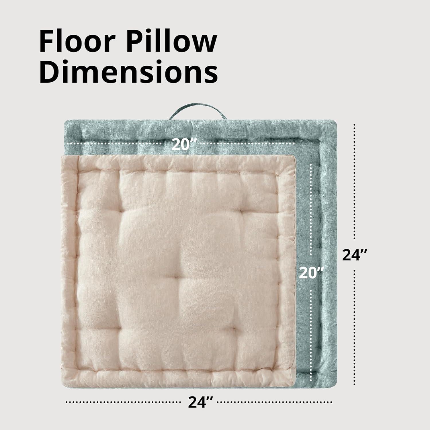 imageIntelligent Design Azza Floor Pillow Large Cushions Sitting for Adults Floor Pillow for Meditation or Yoga Lustrous Chenille Tufted with Scalloped Edges for BenchChair Cushion 20quotx20quotx5quot IvorySquare Aqua With Handle