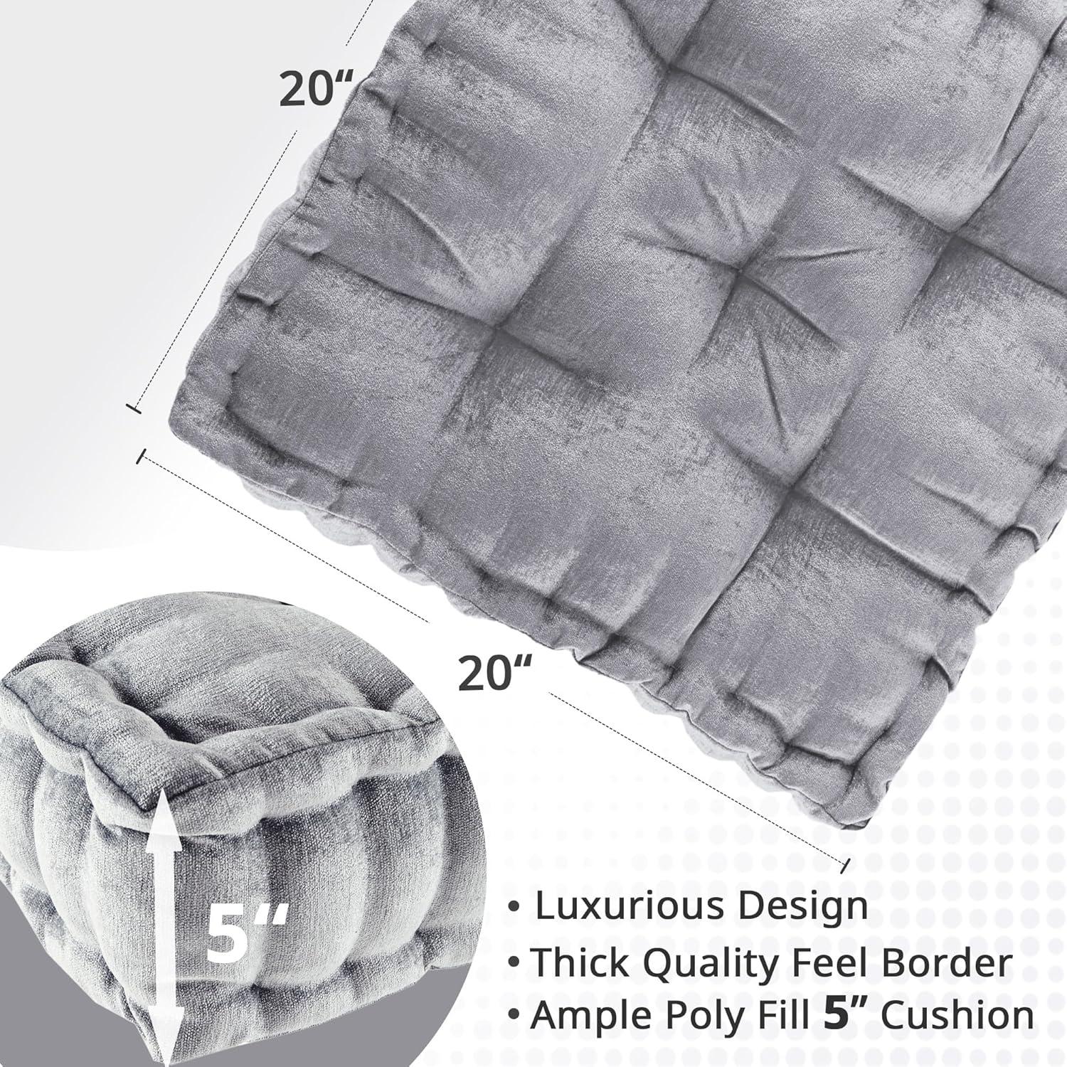 imageIntelligent Design Azza Floor Pillow Large Cushions Sitting for Adults Floor Pillow for Meditation or Yoga Lustrous Chenille Tufted with Scalloped Edges for BenchChair Cushion 20quotx20quotx5quot IvorySquare Grey