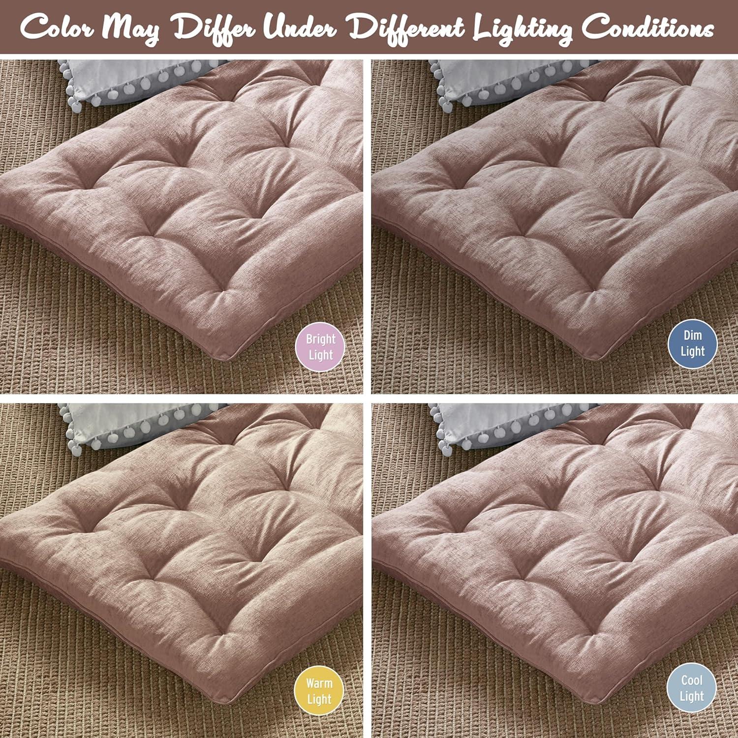 imageIntelligent Design Edelia Foldable Poly Chenille Light Weight Lounge Floor Pillow Cushion Tufted Seat for Meditation Game Playing Yoga Reading with Travel Wrap 74x27 IvoryBlush